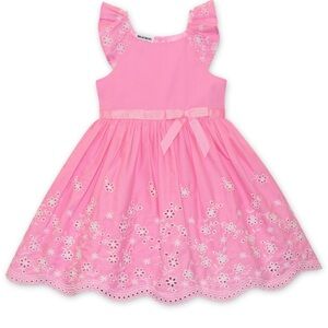 Blueberi Boulevard Baby Girls Floral Eyelet Trim Belted Dress